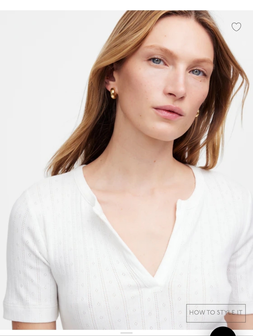 Madewell Pointelle White Ribbed V-Notch Tee